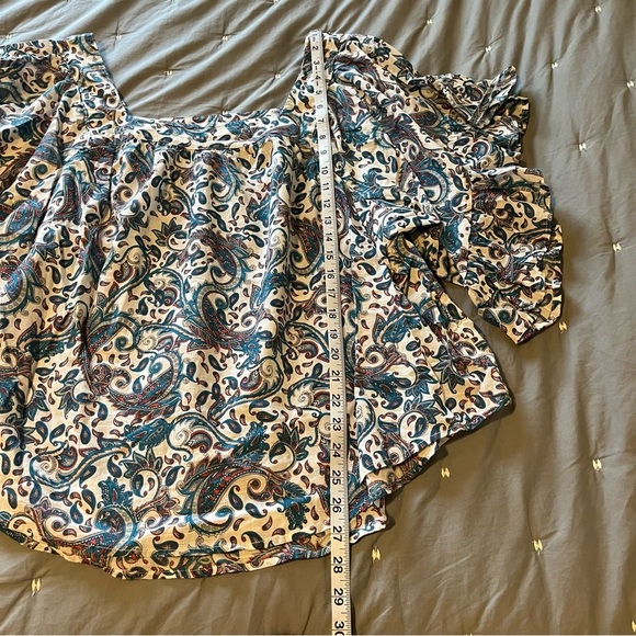 Terra & Sky Women's Plus Size Square Neck Paisley Blue Peasant Top Size 1X - Picture 12 of 13
